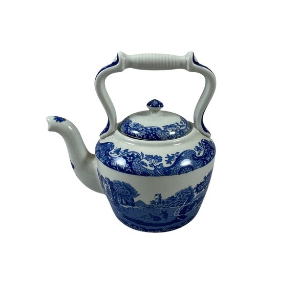 Spode Blue Italian Miniature Tea Kettle and Lid Made in England Mini - Picture 1 of 7